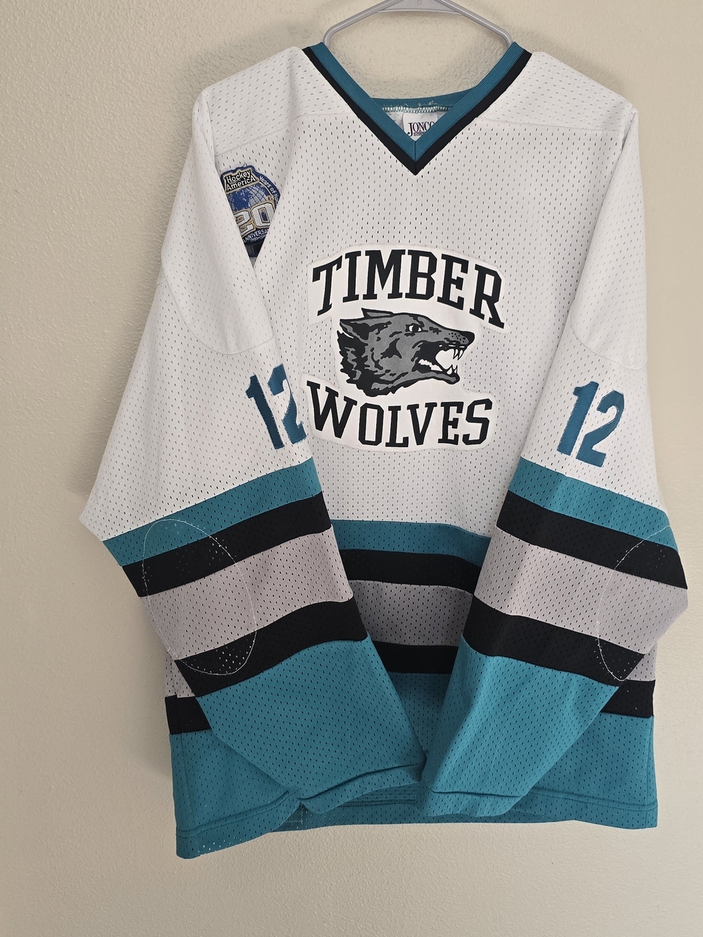 Timber Wolves Men's White Teal Hockey Jersey - Classic Team Pullover